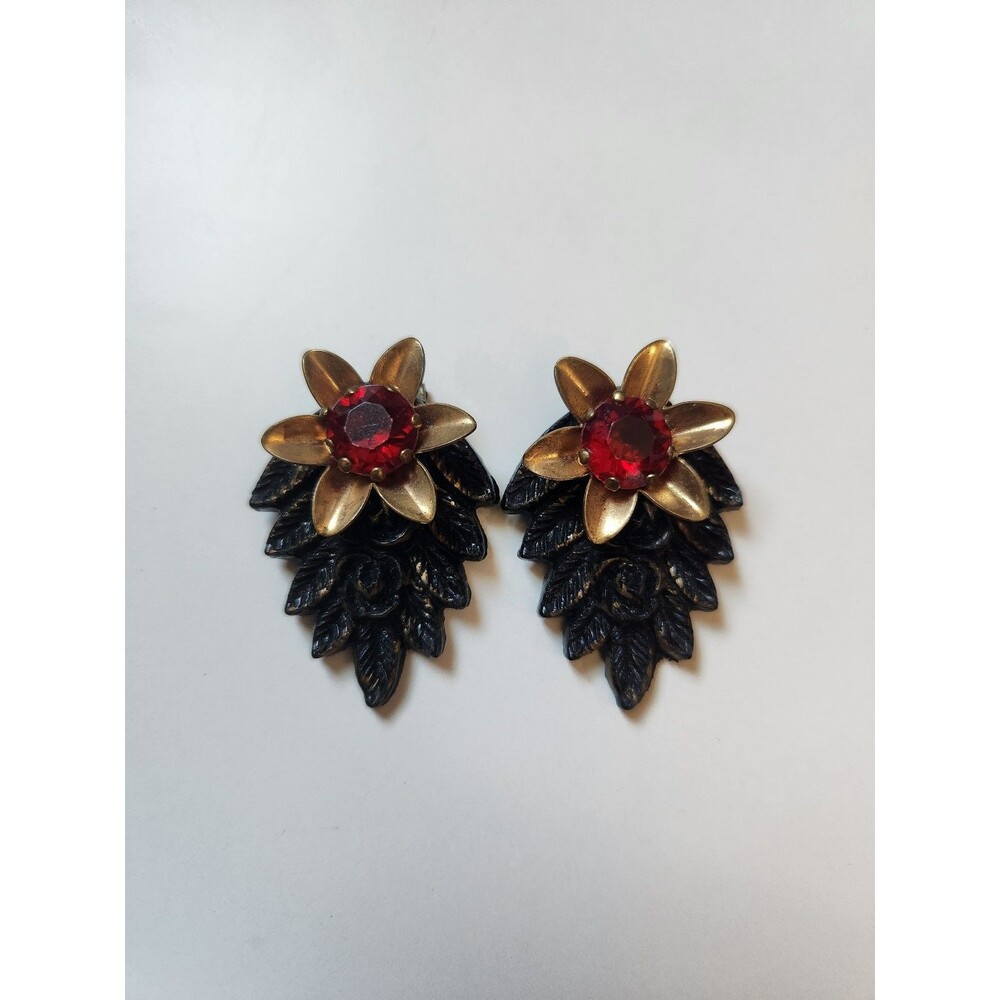 Vintage Flower Dress Clips With Red Glass